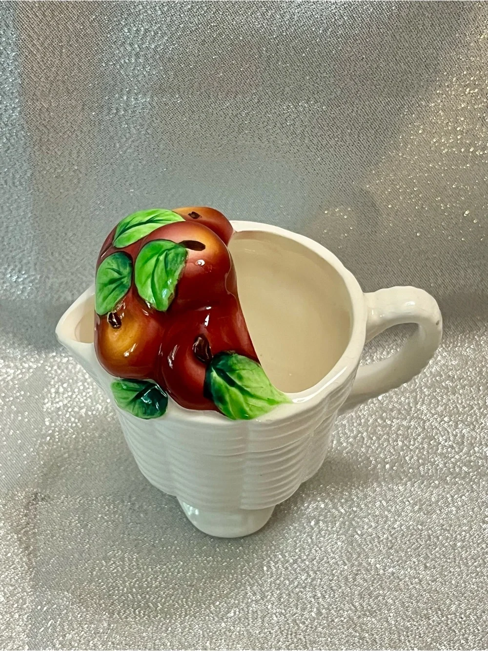 Vintage Apples Basket Weave Creamer Pitcher 3D Made in Japan #PY22441